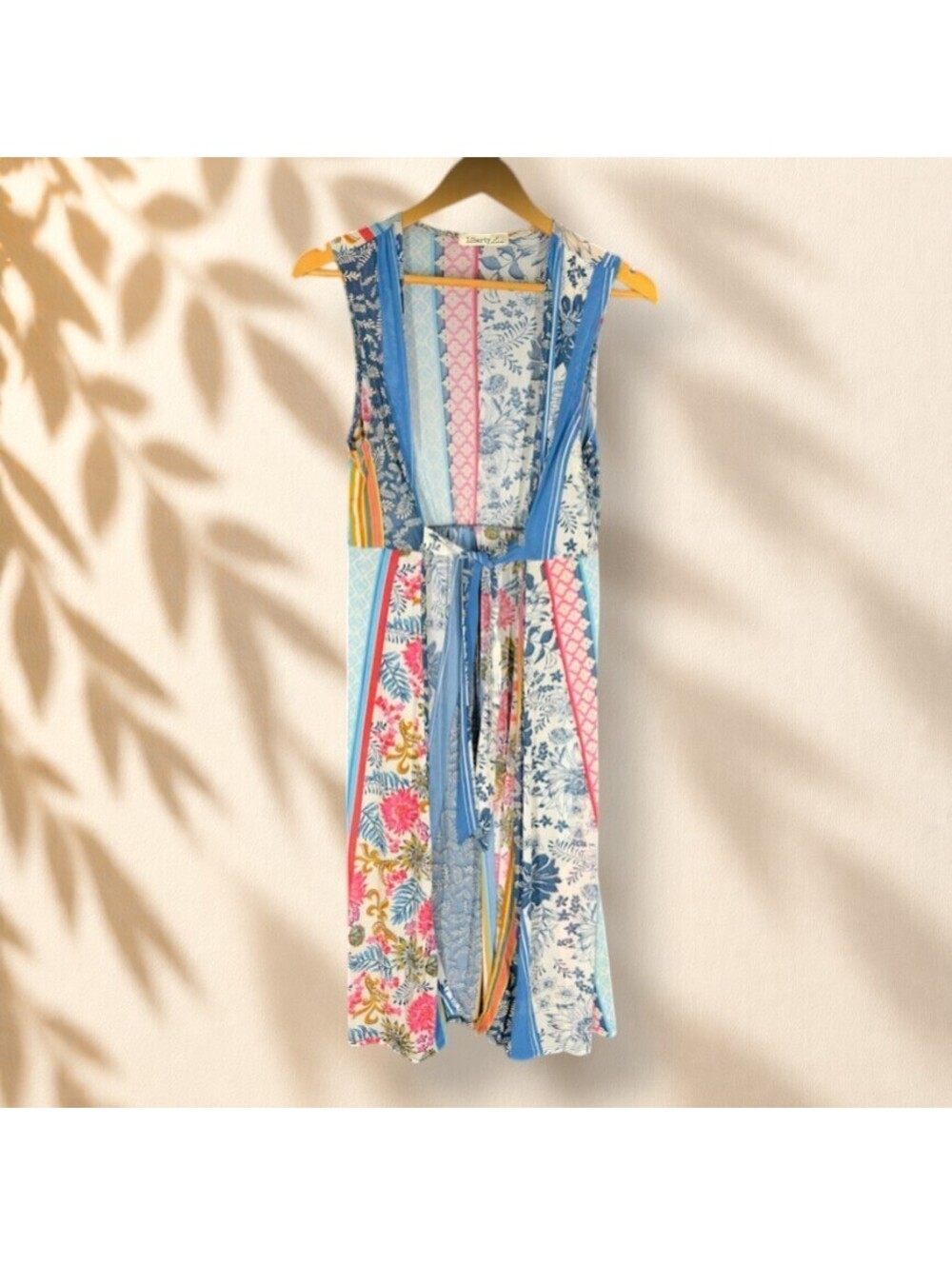Liberty Love Top Women S Small Blue Floral Tie Up Sleeveless Open Front Wide Leg